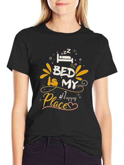 Bed Is My Happy Place Graphic Tee - Black