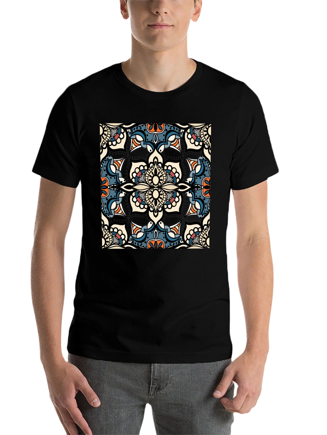 Mens Black T-Shirt with Mandala Design