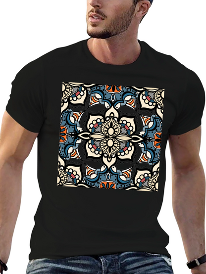 Mens Black T-Shirt with Mandala Design