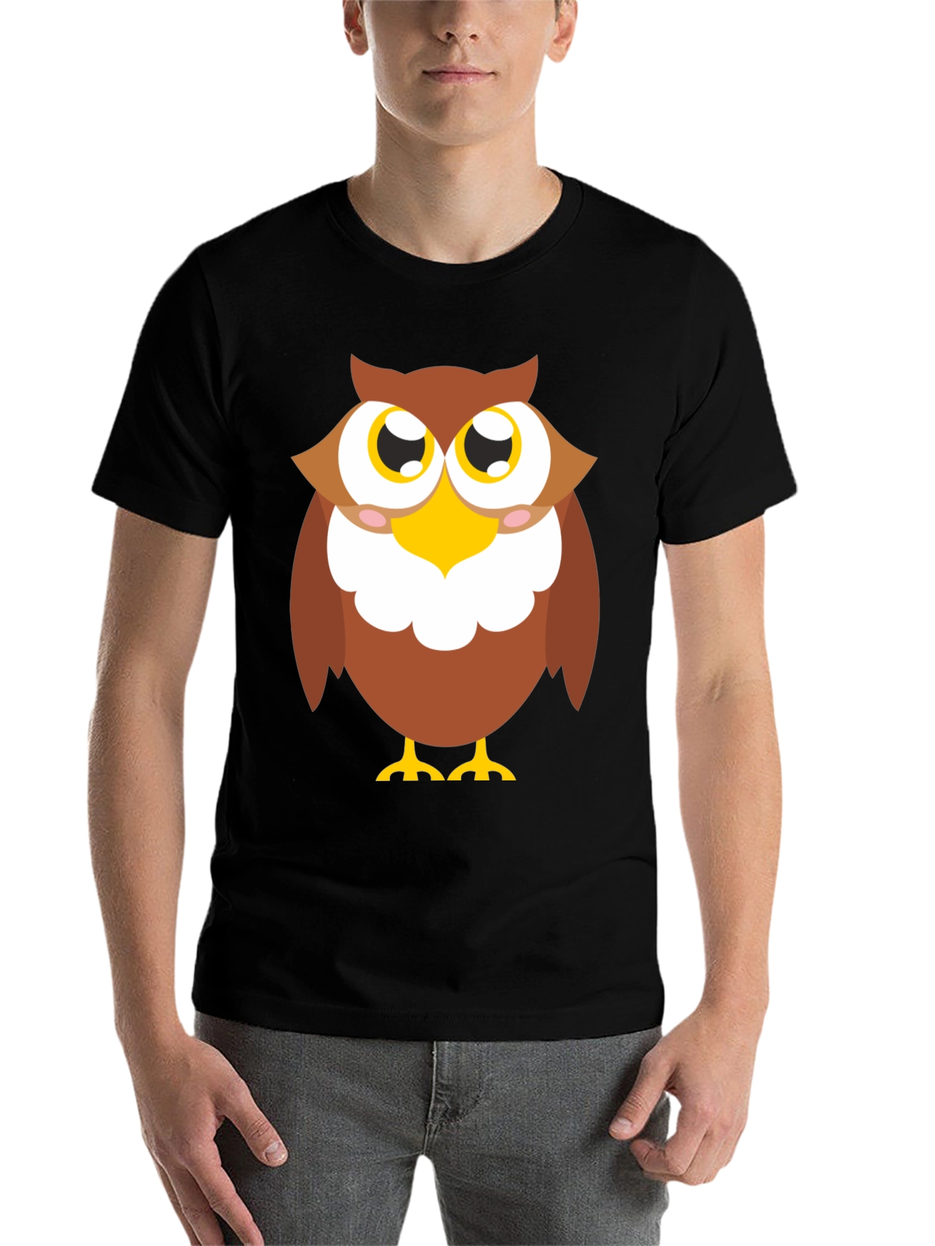 Owl Graphic Tee - Black Cotton Blend Casual Shirt