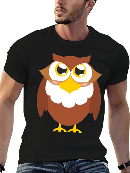 Owl Graphic Tee - Black Cotton Blend Casual Shirt
