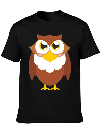 Owl Graphic Tee - Black Cotton Blend Casual Shirt