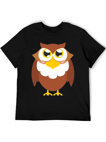 Owl Graphic Tee - Black Cotton Blend Casual Shirt