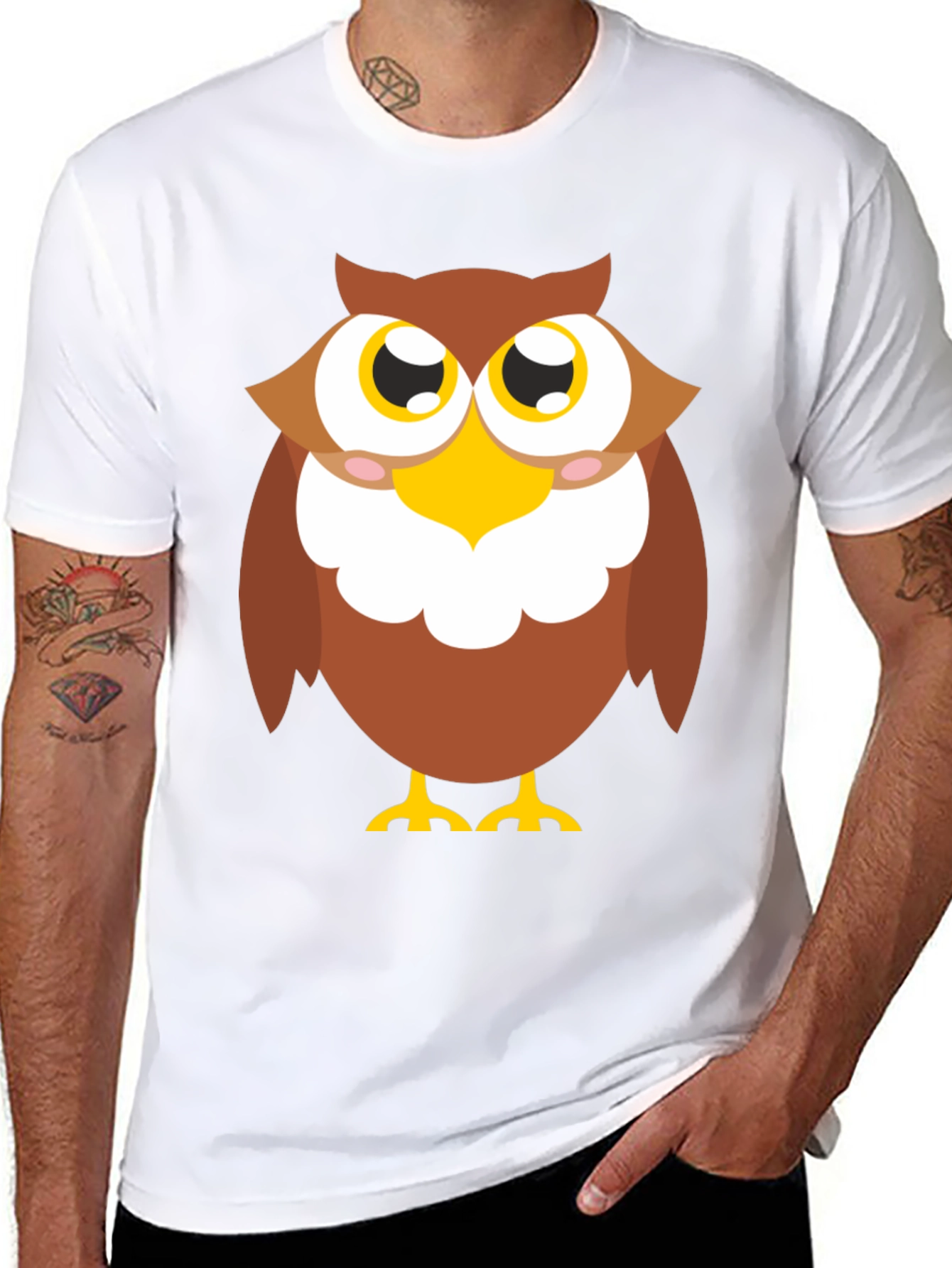 Owl Graphic Tee - Black Cotton Blend Casual Shirt
