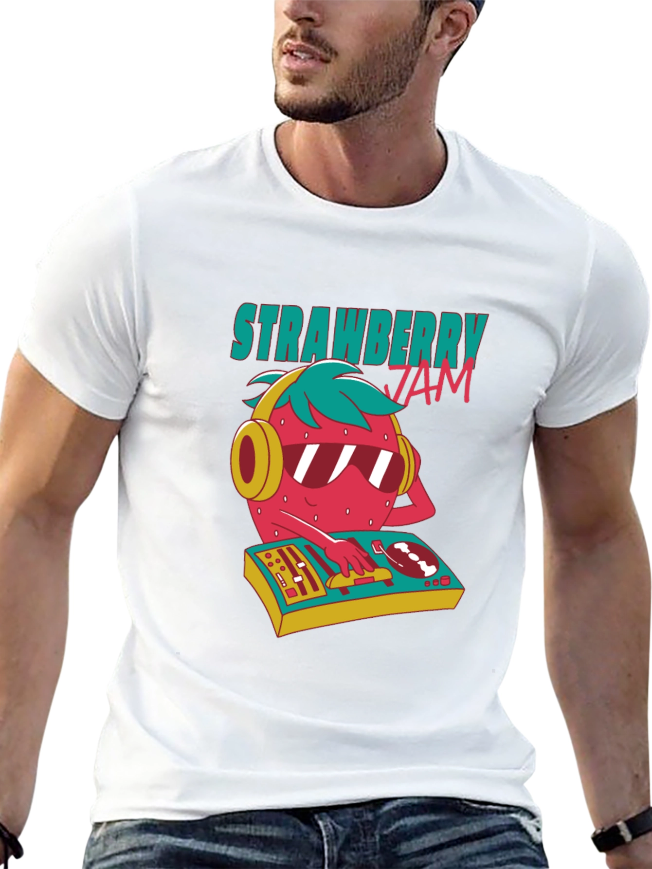 Strawberry Jam DJ Graphic Tee - Cool Party Shirt