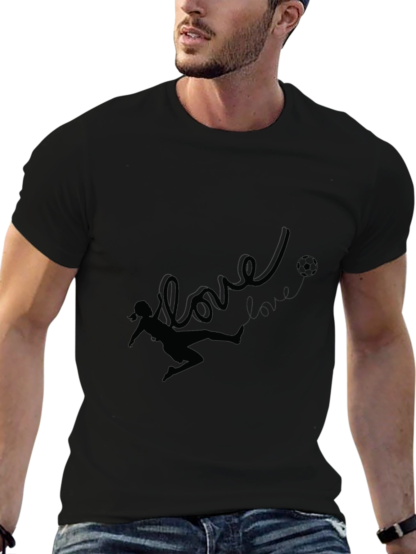 Love Soccer Black T-Shirt for Women