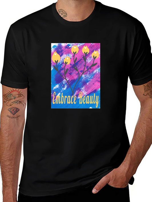Embrace Beauty Floral Graphic Tee - Soft Black T-Shirt
