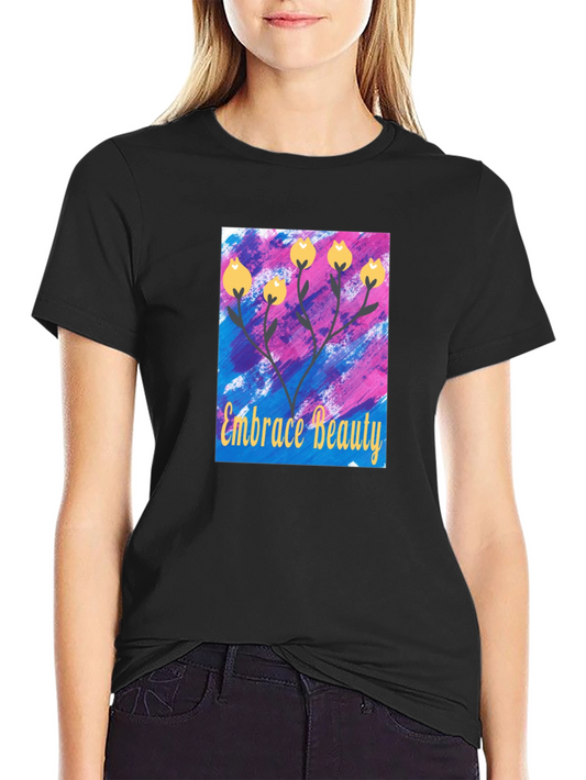 Embrace Beauty Floral Graphic Tee - Soft Black T-Shirt