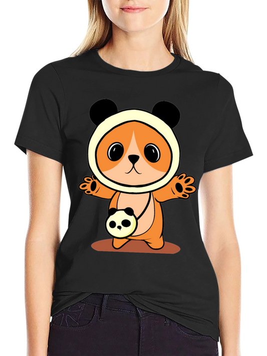 Cute Cartoon Panda Bear T-Shirt - Black