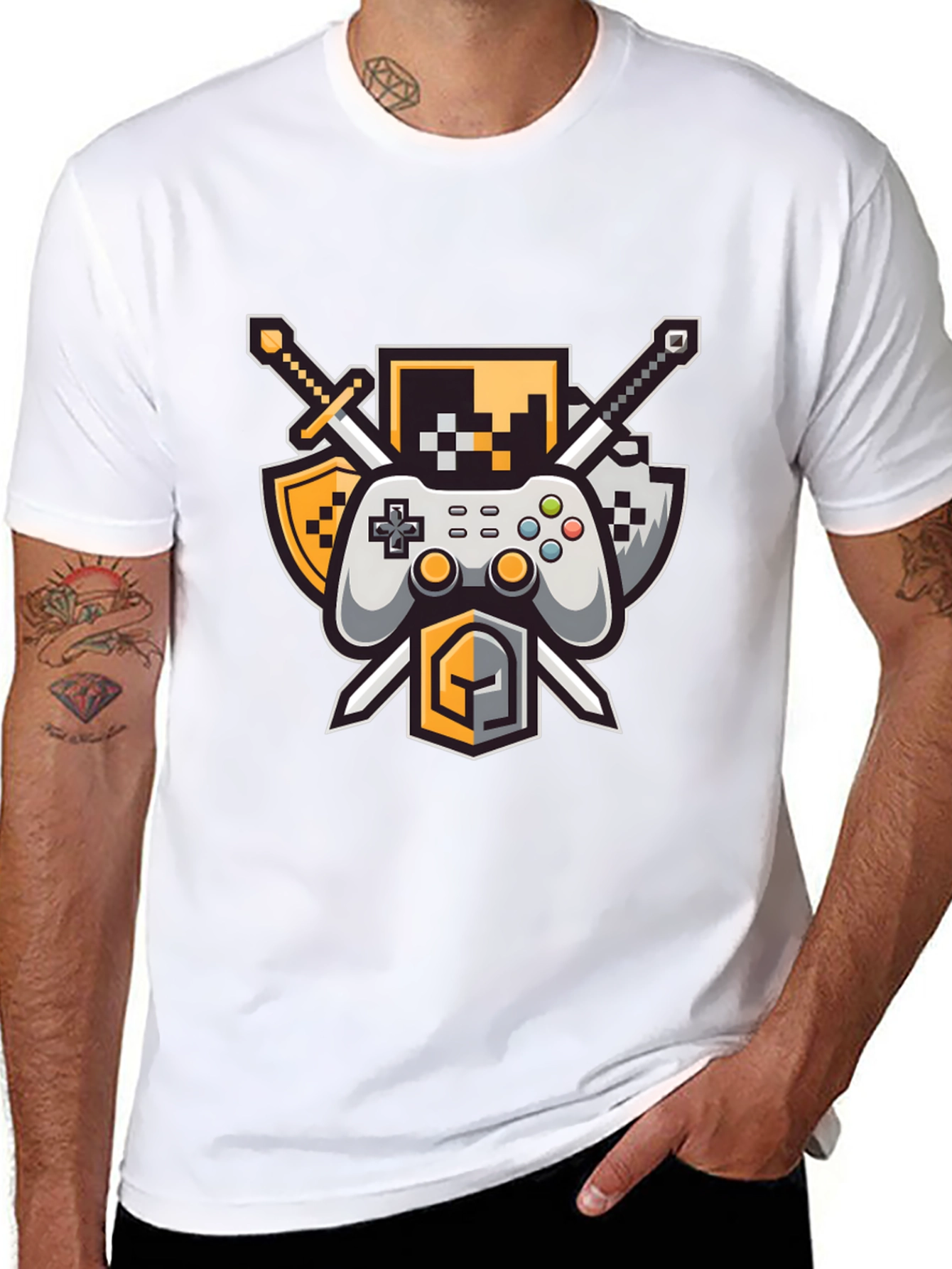 Gamers Crest Black T-Shirt - Sword & Controller