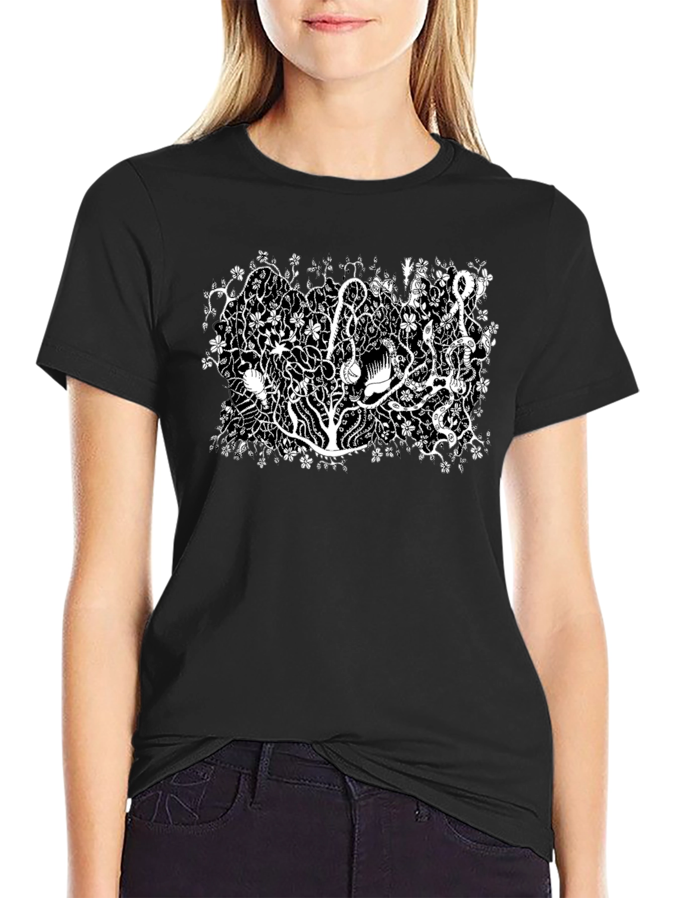 Botanical Black Tee - Unique Plant Life Design