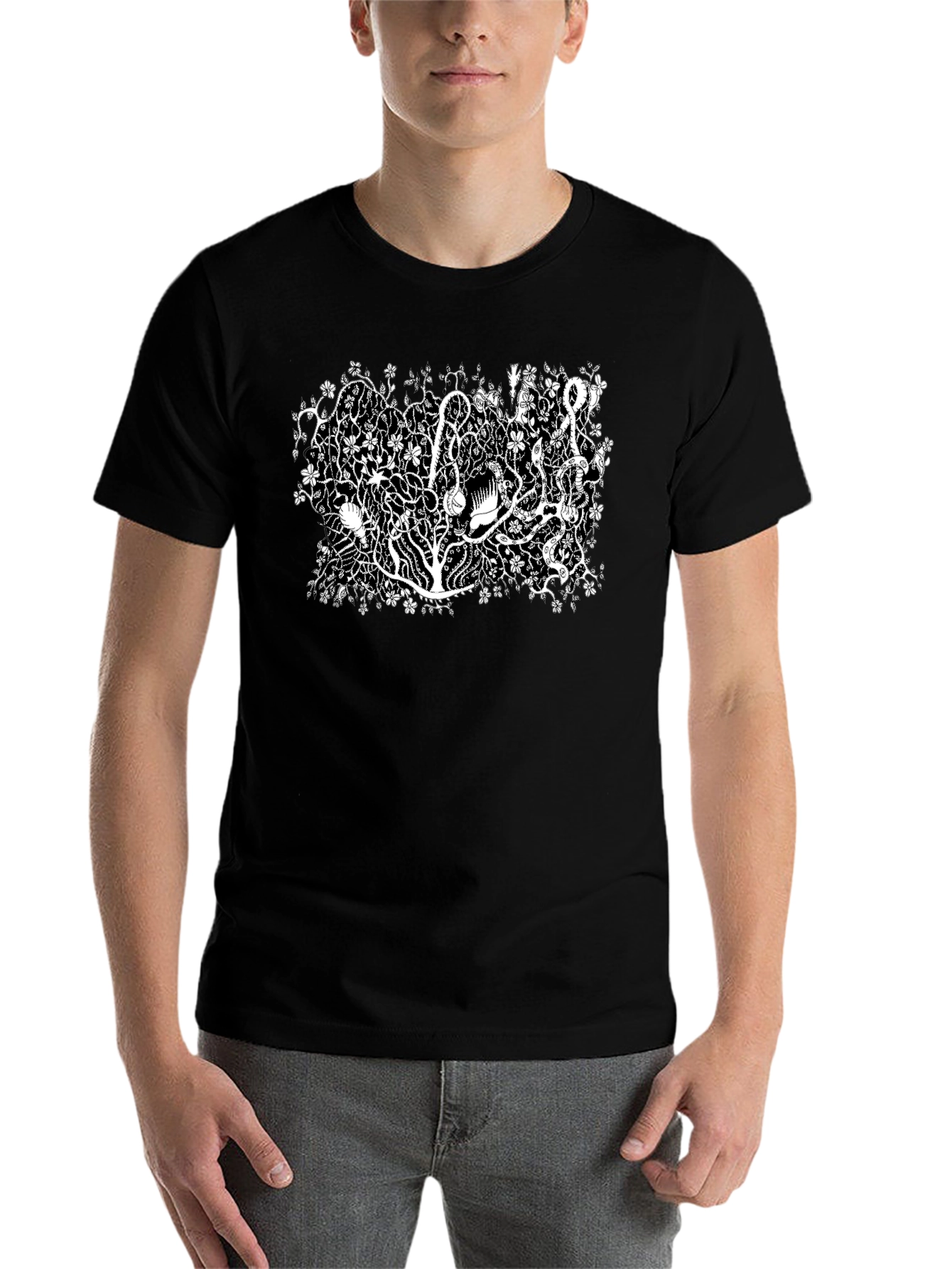 Botanical Black Tee - Unique Plant Life Design