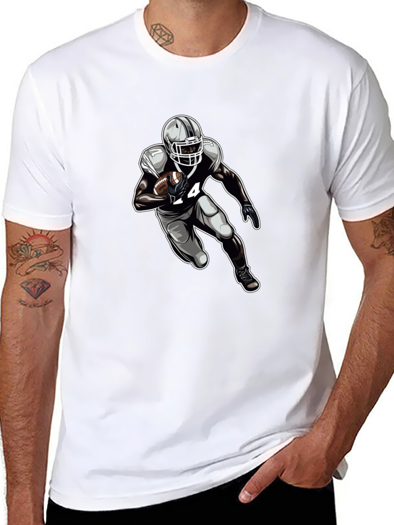 Football Player Graphic Tee - Black Cotton T-Shirt