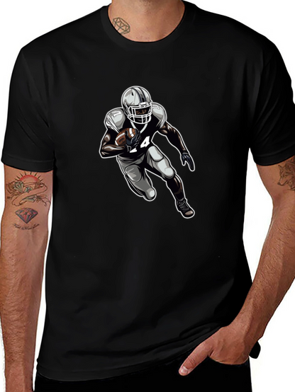 Football Player Graphic Tee - Black Cotton T-Shirt