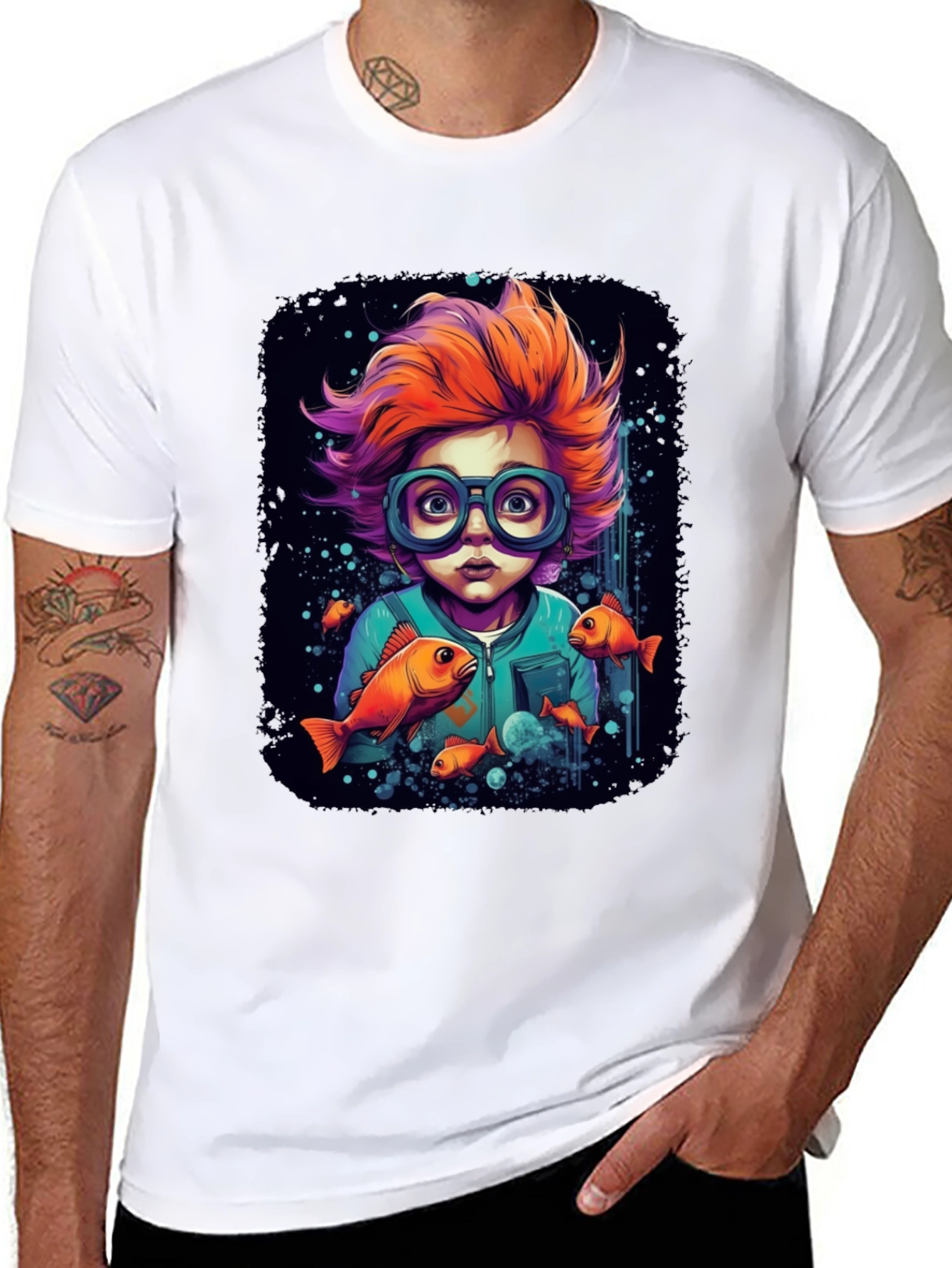 Boy with Fish Graphic T-Shirt