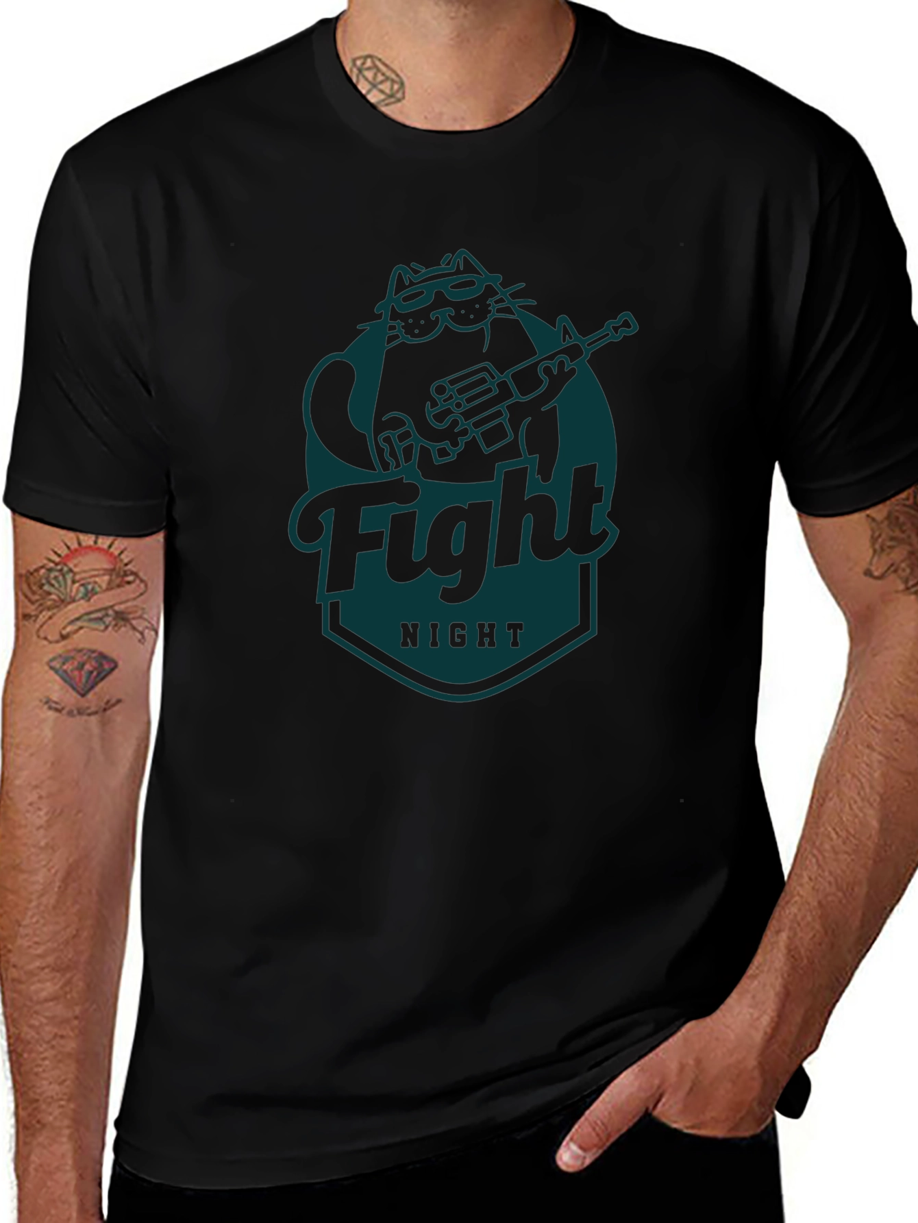 Fight Night Cat T-Shirt - Cool Graphic Tee