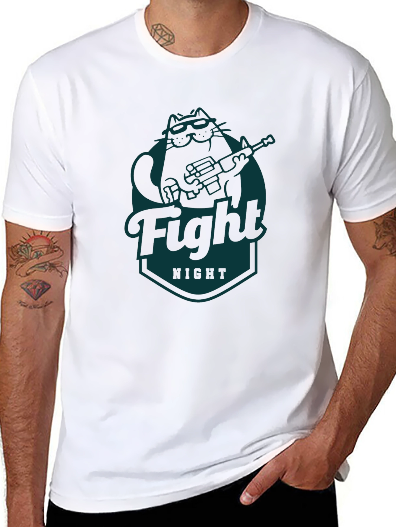 Fight Night Cat T-Shirt - Cool Graphic Tee