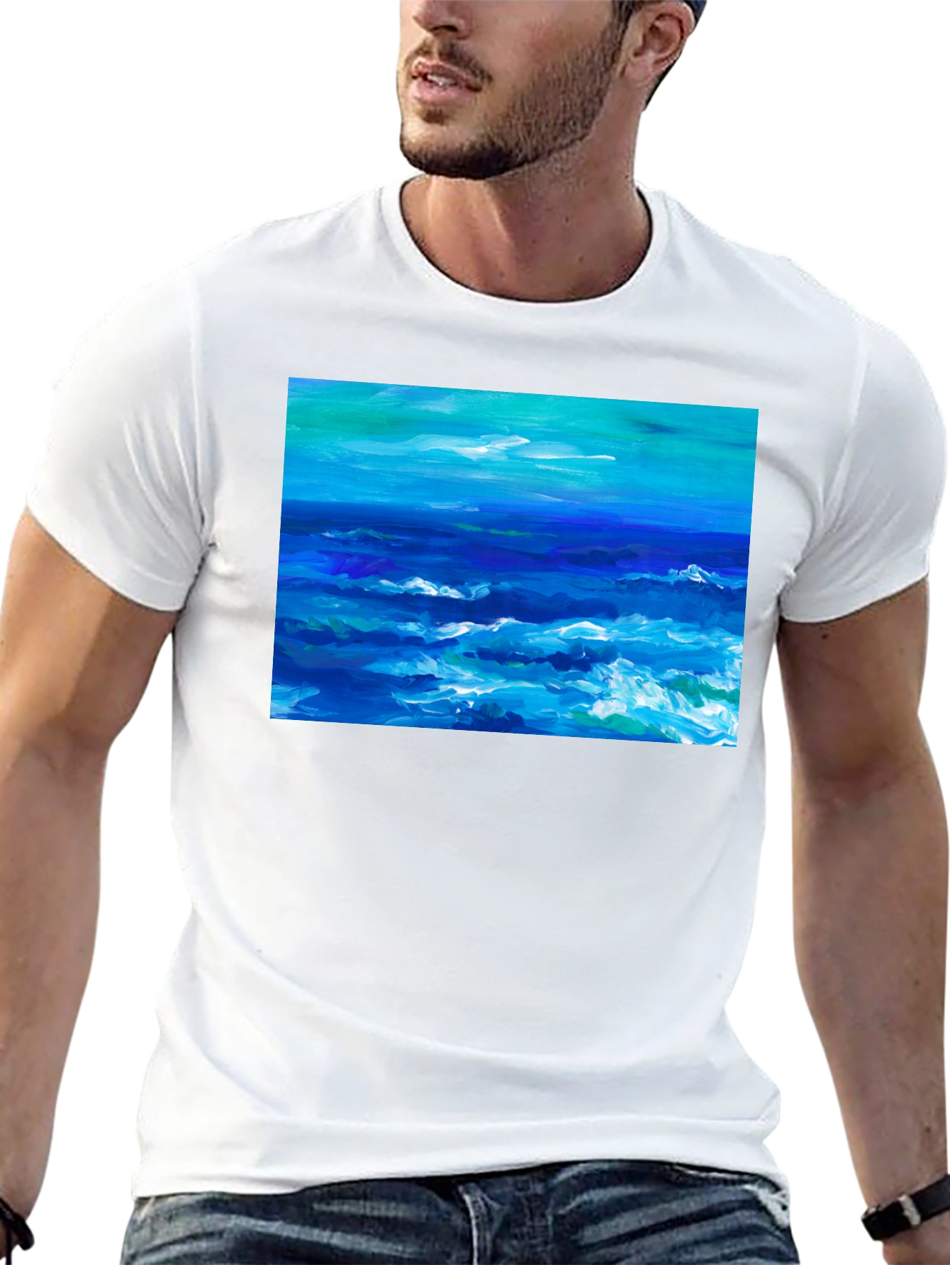Ocean Wave Art Black T-Shirt