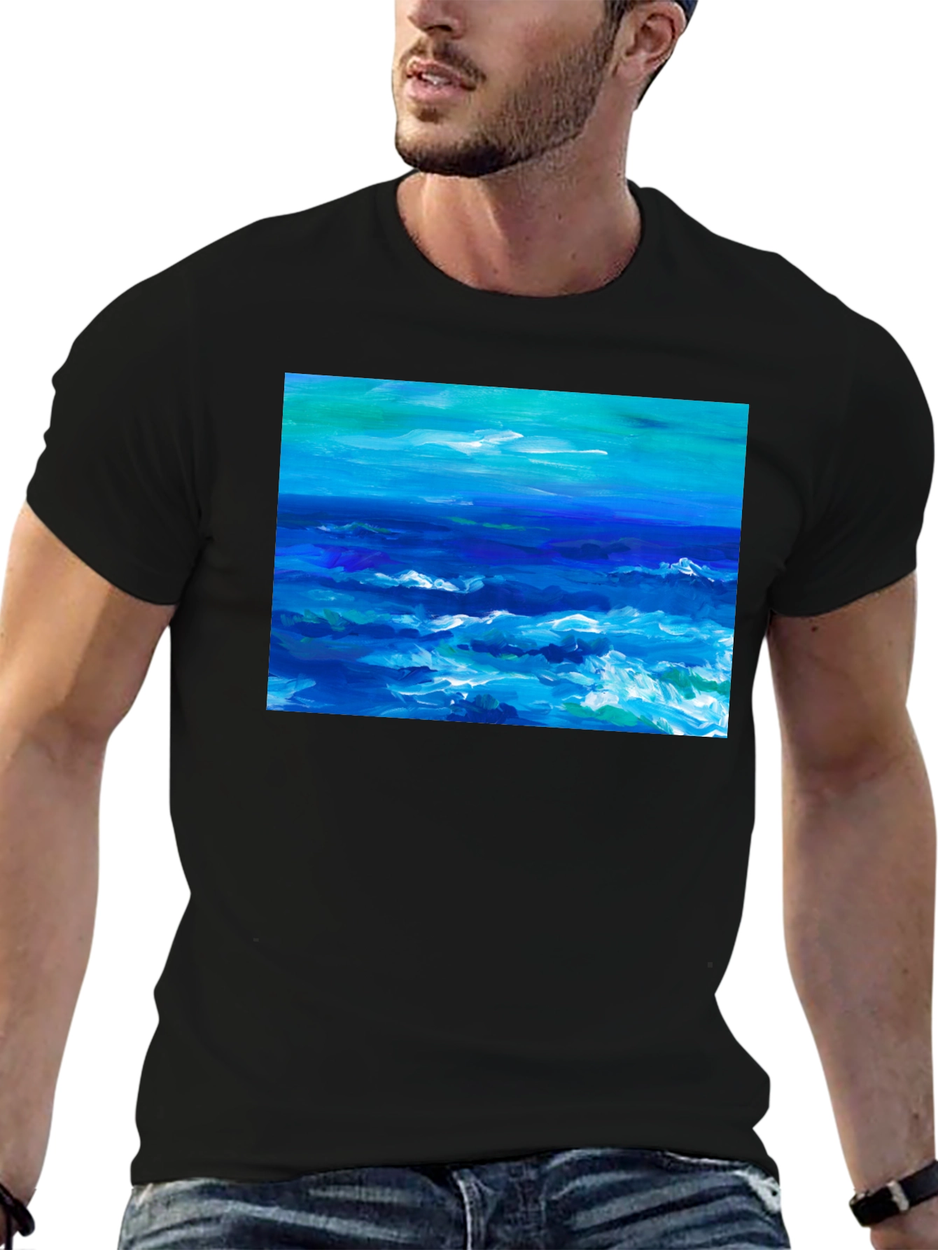 Ocean Wave Art Black T-Shirt