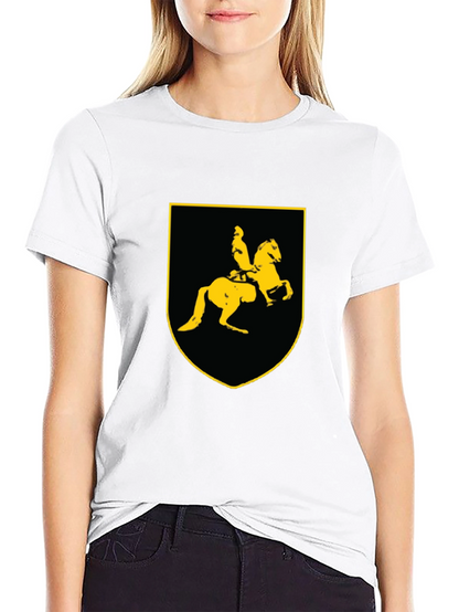 Black T-Shirt with Knight on Horse Crest Graphic