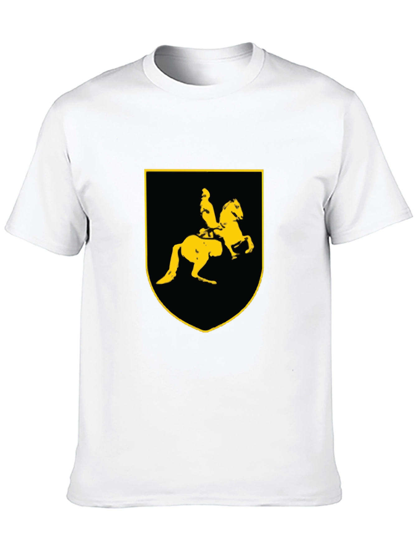 Black T-Shirt with Knight on Horse Crest Graphic