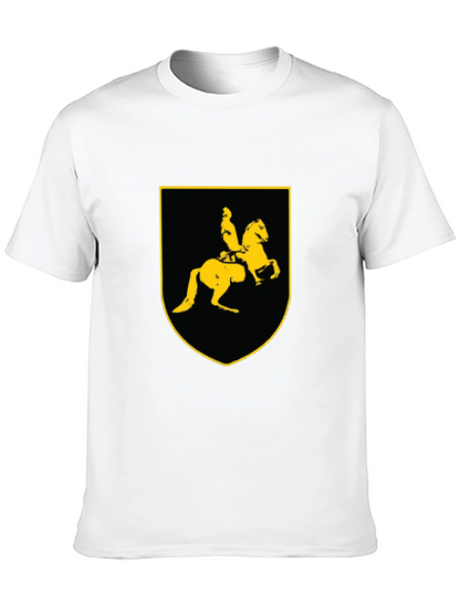 Black T-Shirt with Knight on Horse Crest Graphic