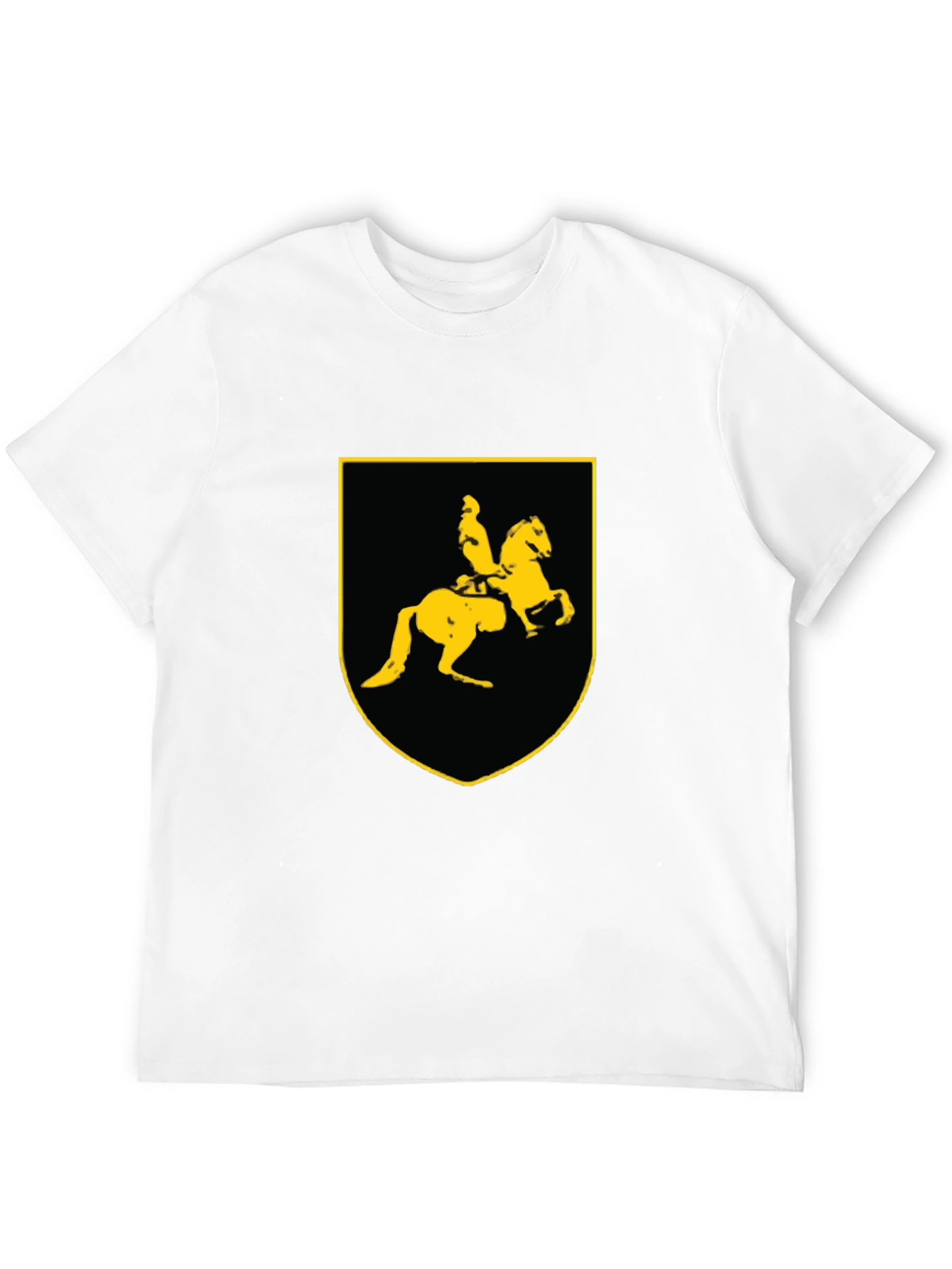 Black T-Shirt with Knight on Horse Crest Graphic