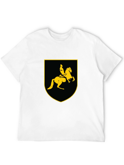 Black T-Shirt with Knight on Horse Crest Graphic