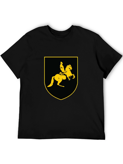 Black T-Shirt with Knight on Horse Crest Graphic