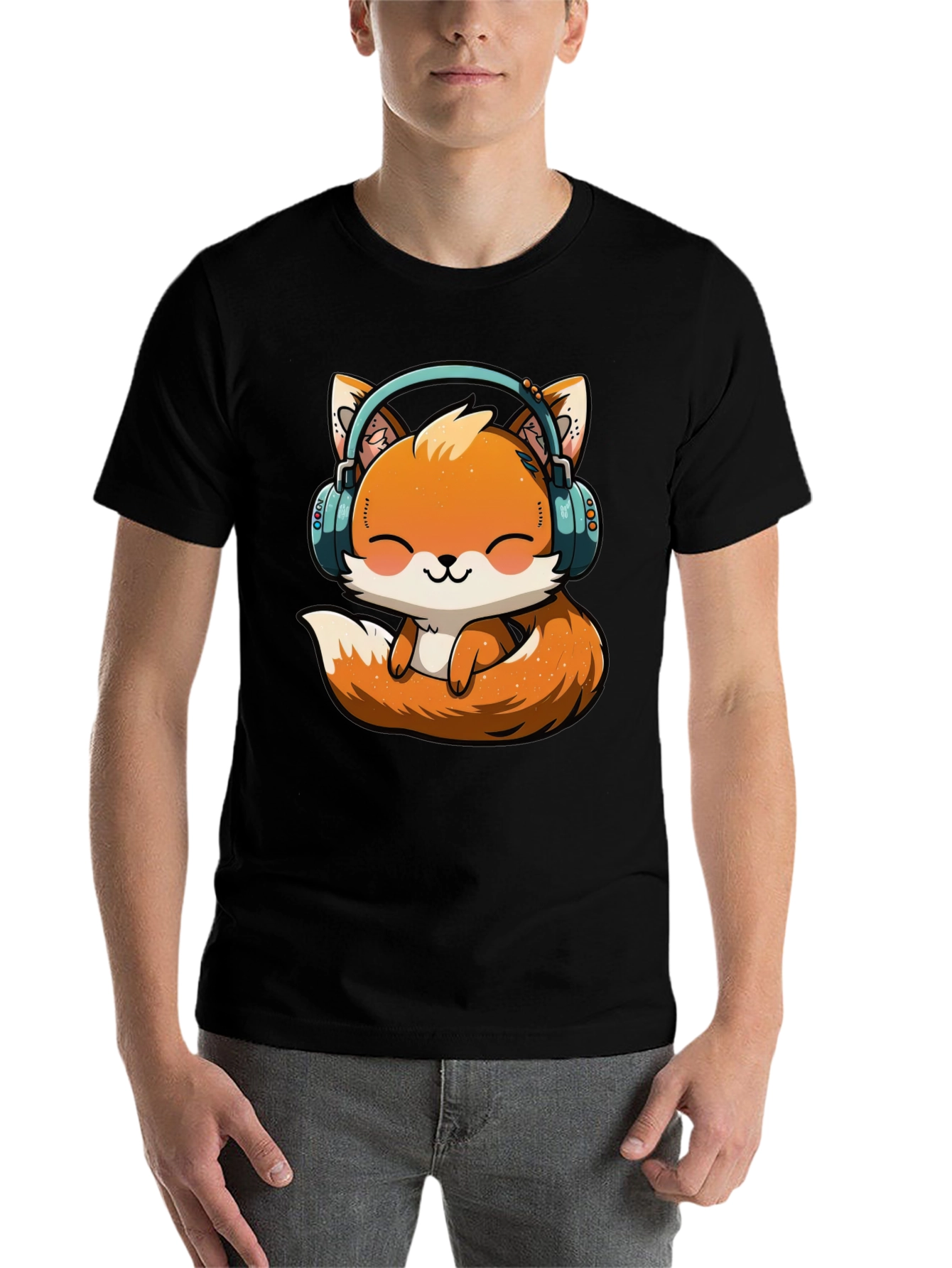 Cute Fox with Headphones Graphic T-Shirt