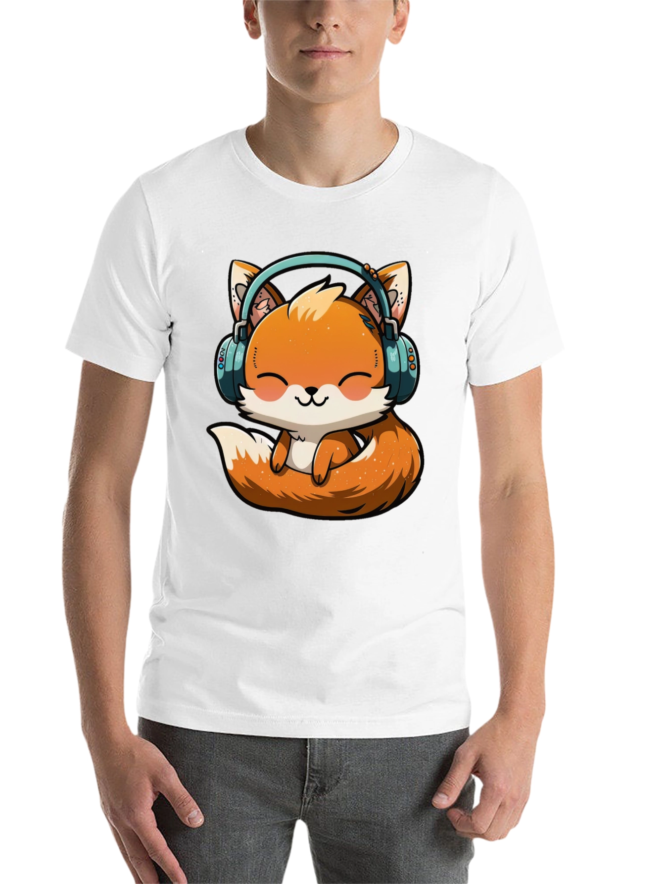 Cute Fox with Headphones Graphic T-Shirt