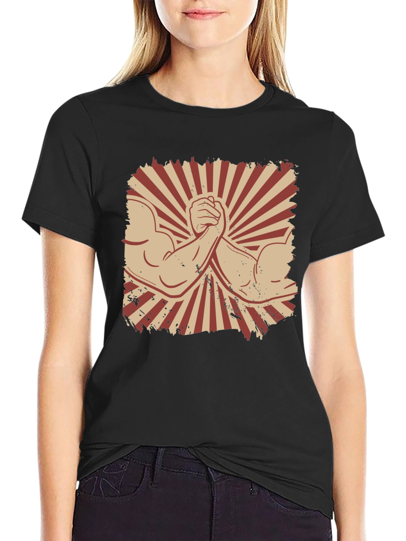 Arm Wrestling Graphic Tee - Retro Style Black T-Shirt
