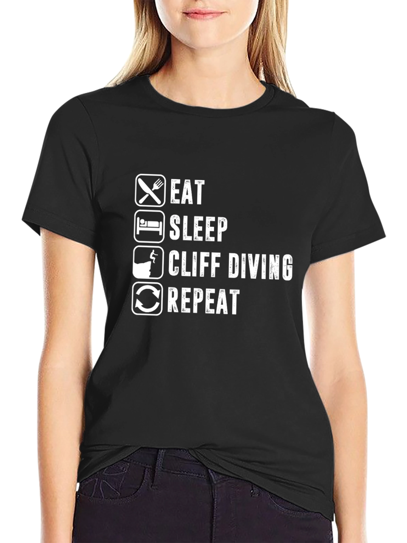 Eat Sleep Cliff Diving Repeat Black T-Shirt