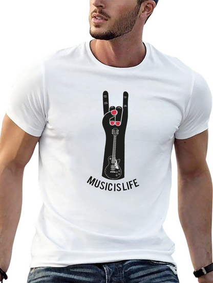 Music is Life Guitar Hand Sign Tee
