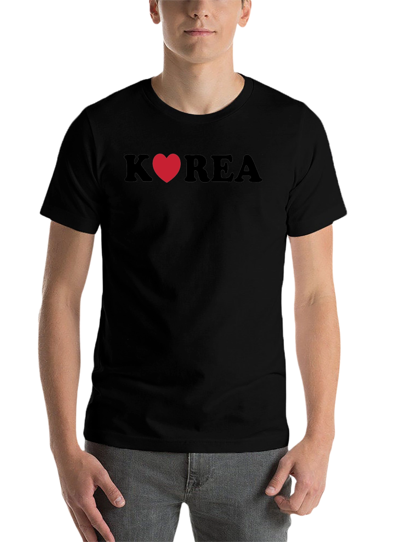 Korea Heart Graphic Tee - Stylish Black T-Shirt