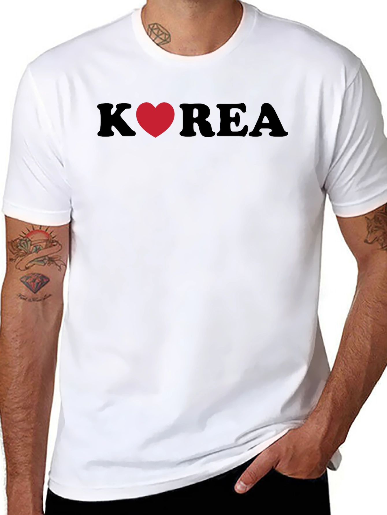 Korea Heart Graphic Tee - Stylish Black T-Shirt