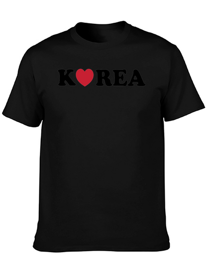 Korea Heart Graphic Tee - Stylish Black T-Shirt