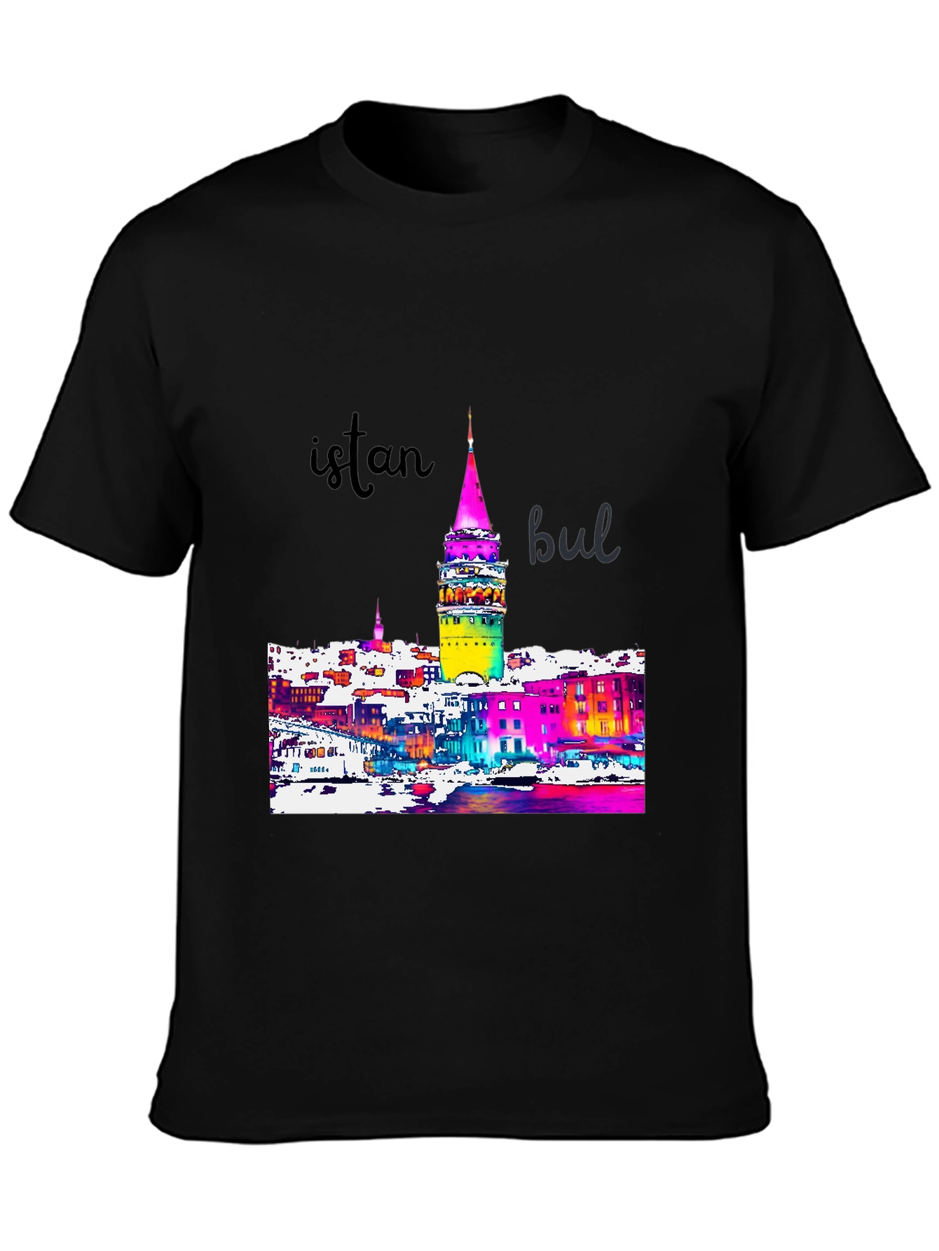 Istanbul Galata Tower Graphic Tee - Mens Black T-Shirt