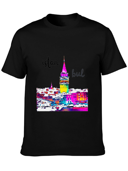 Istanbul Galata Tower Graphic Tee - Mens Black T-Shirt