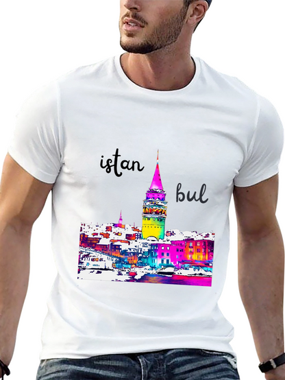 Istanbul Galata Tower Graphic Tee - Mens Black T-Shirt