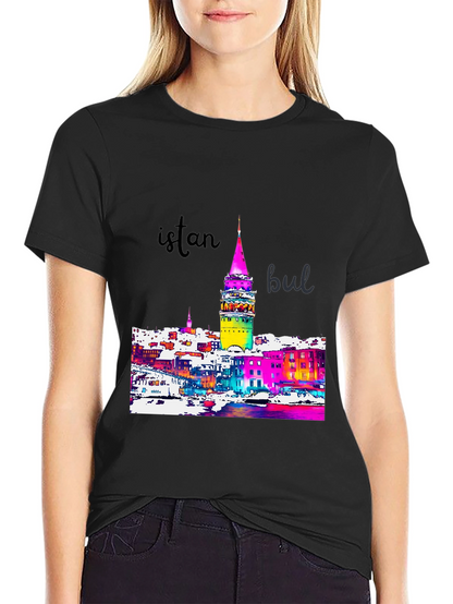 Istanbul Galata Tower Graphic Tee - Mens Black T-Shirt