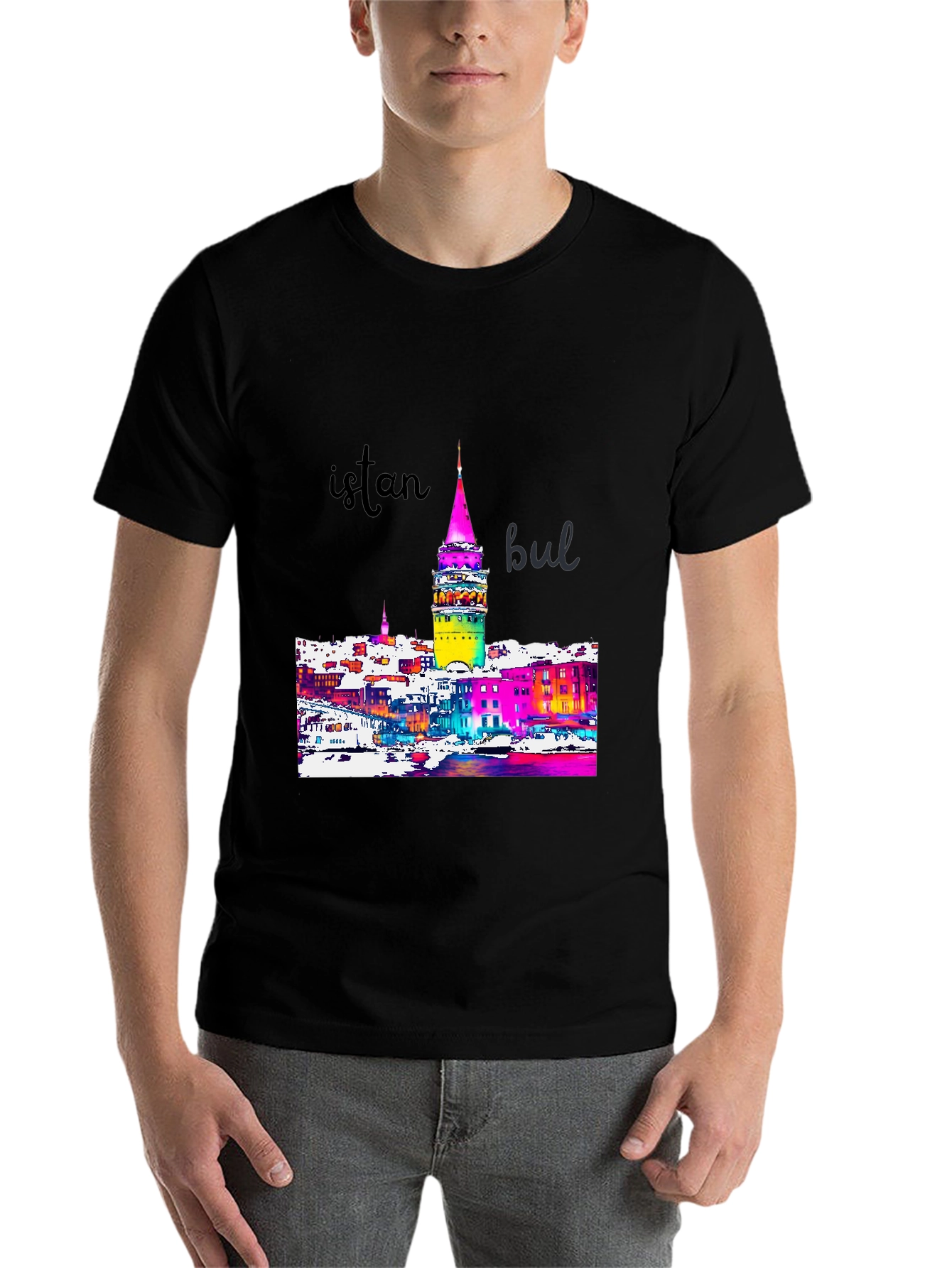 Istanbul Galata Tower Graphic Tee - Mens Black T-Shirt