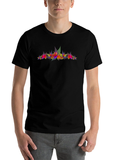 Abstract Geometric Leaves Graphic Print Black T-Shirt