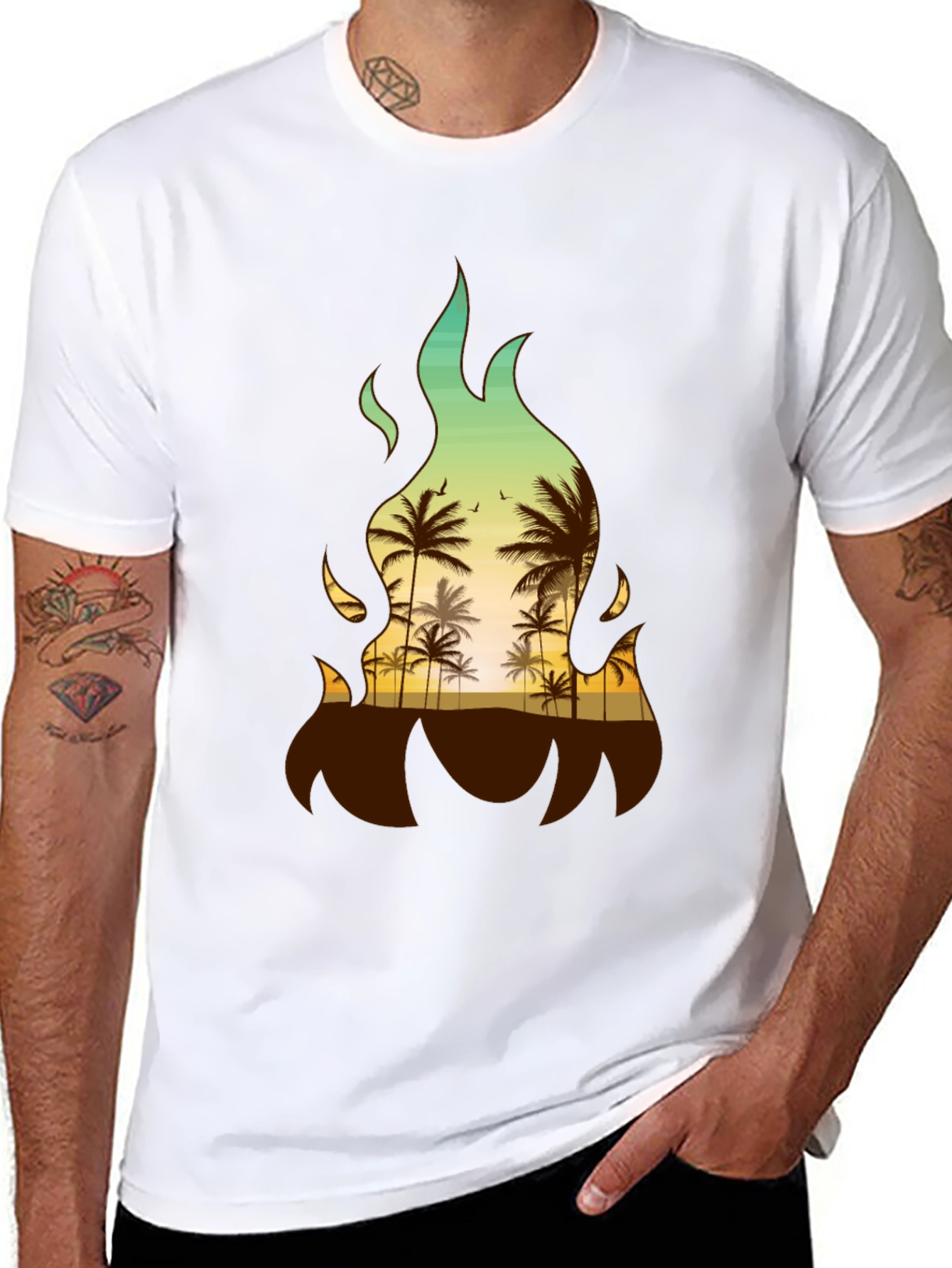Tropical Fire Palm Tree Graphic Tee