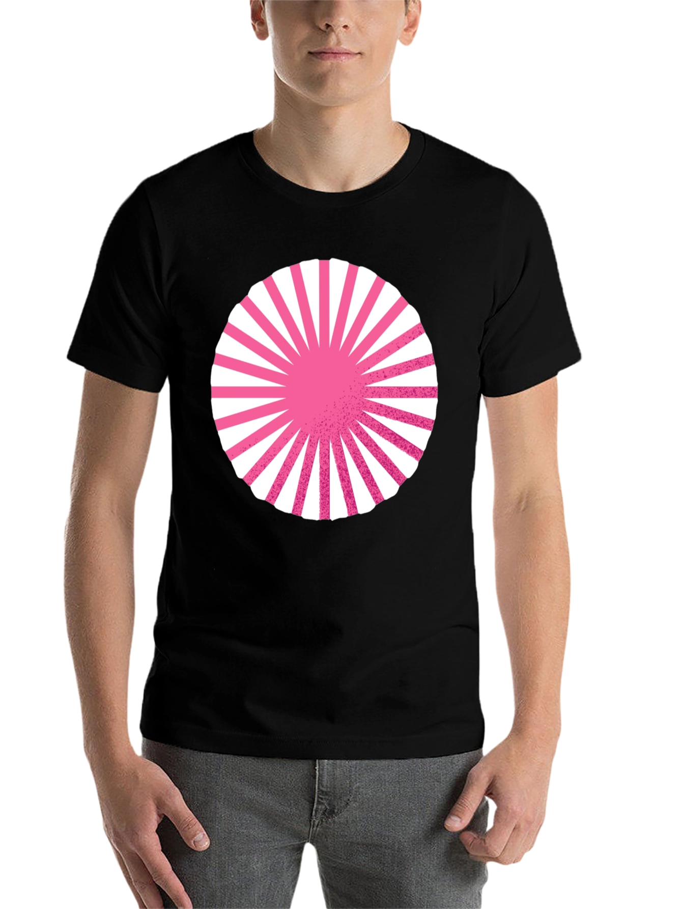 Graphic Circle Tee - Pink Burst Design on Black