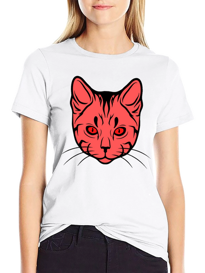 Cat Face Graphic Tee - Stylish Black T-Shirt