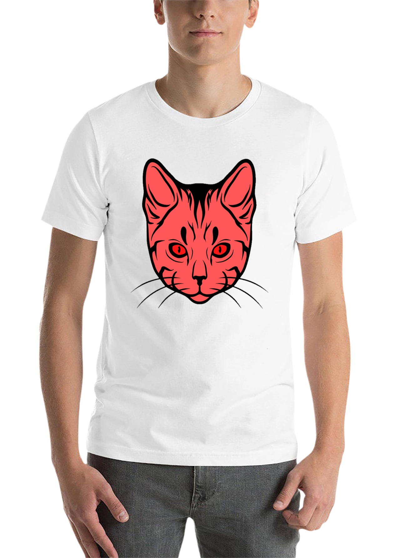 Cat Face Graphic Tee - Stylish Black T-Shirt