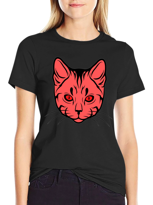Cat Face Graphic Tee - Stylish Black T-Shirt