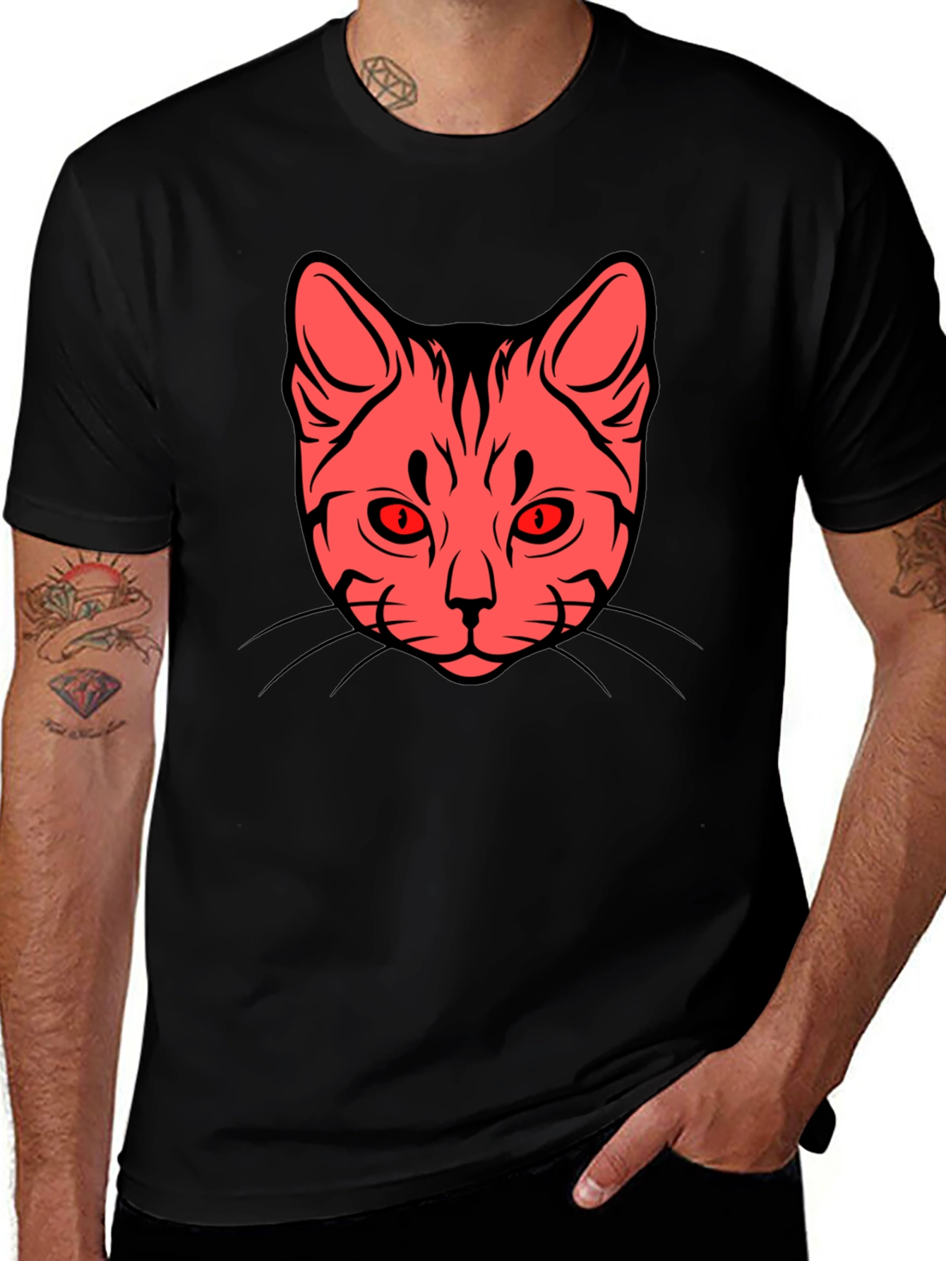 Cat Face Graphic Tee - Stylish Black T-Shirt
