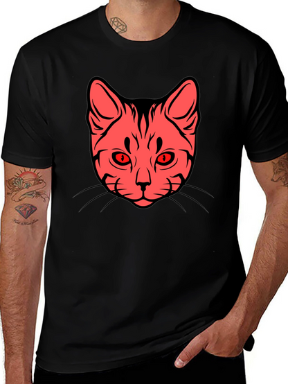 Cat Face Graphic Tee - Stylish Black T-Shirt